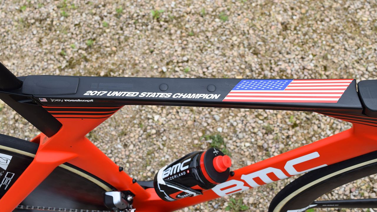 Unlike other national champions, Rosskopf's time trial bike has a subtle customisation on the top tube