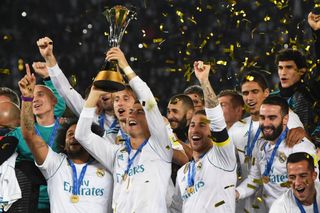 Cristiano Ronaldo and his Real Madrid team-mates celebrate their FIFA Club World Cup final win over Gremio in December 2017.