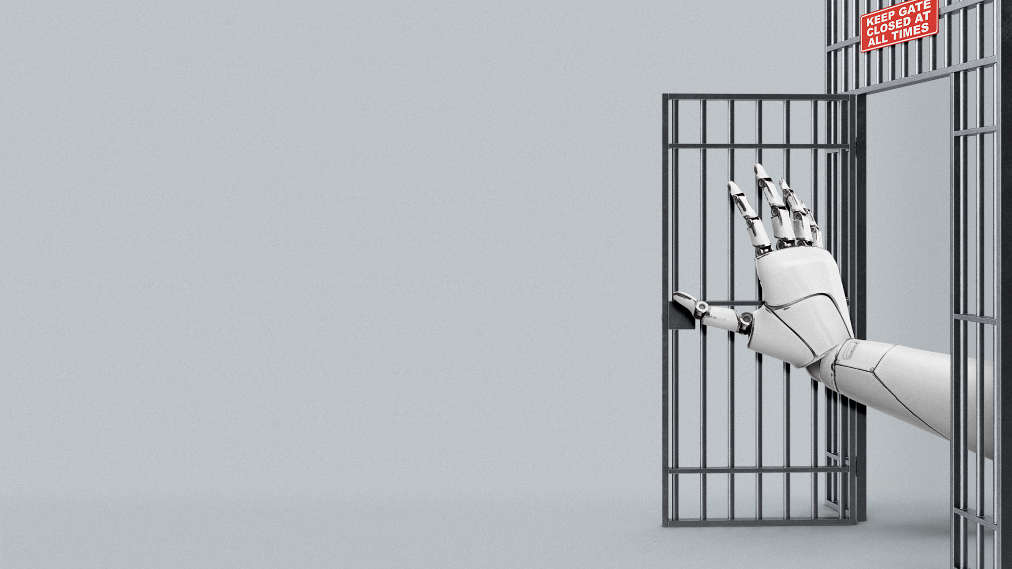 Illustration of a robot hand pushing open a prison cell door