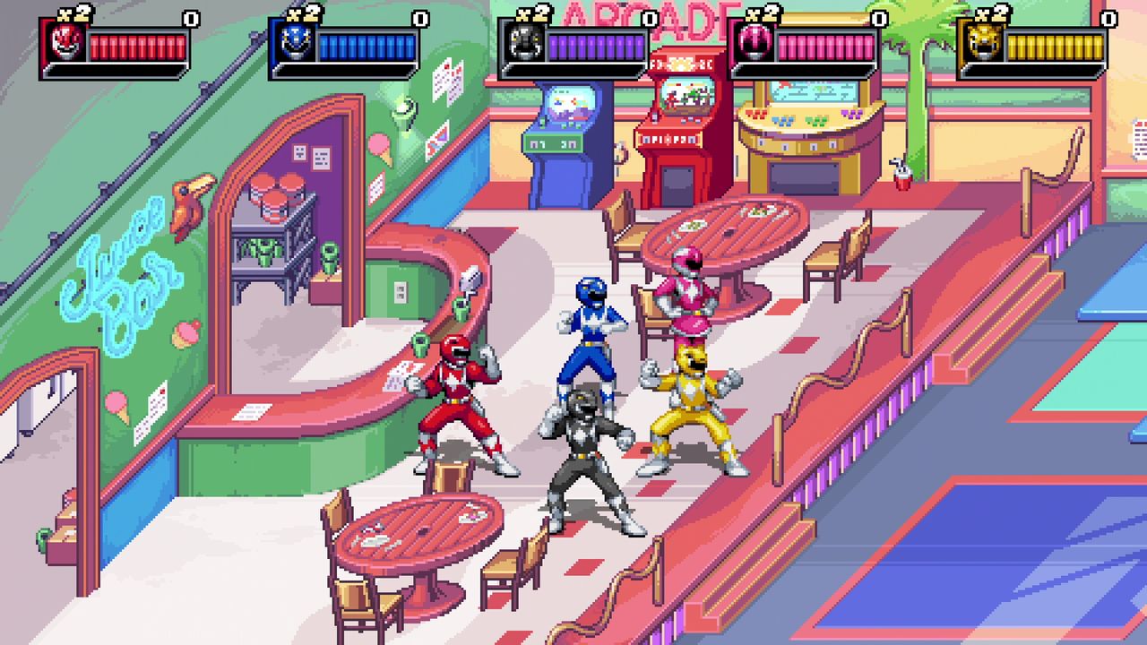 pixel art power rangers doing battle with foes in Mighty Morphin Power Rangers Rita's Rewind