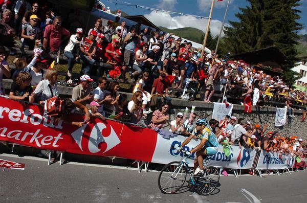 Yaroslav Popovych (Astana) cuts a lonely figure as he ascends the Verbier