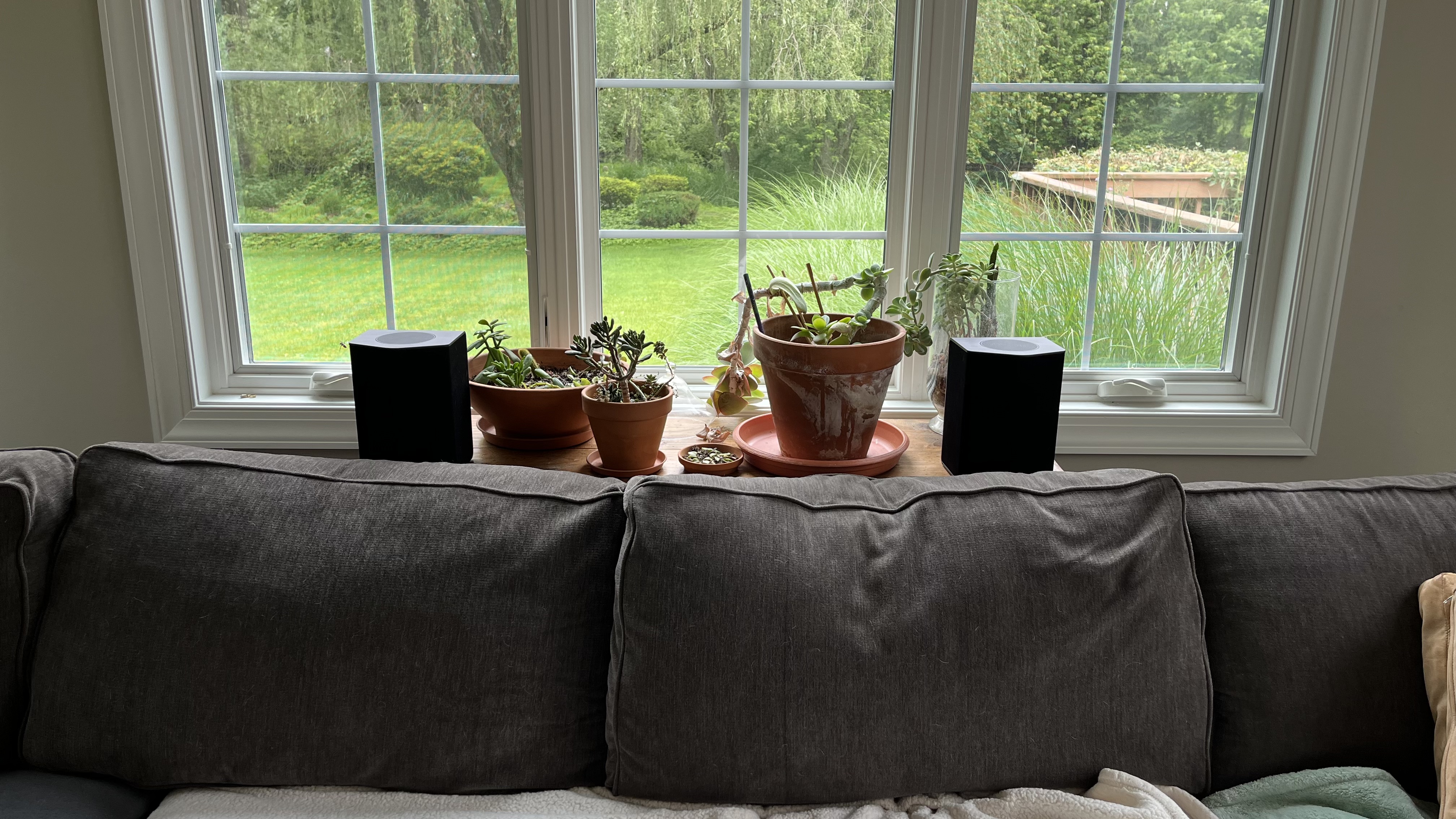 LG S95AR rear speakers with window in background