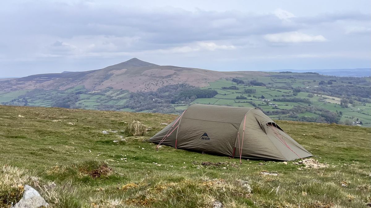 A MSR Tindheim 2 pitched on a hillside