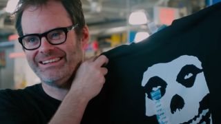 Bill Hader holding a Misfits t-shirt in 2025