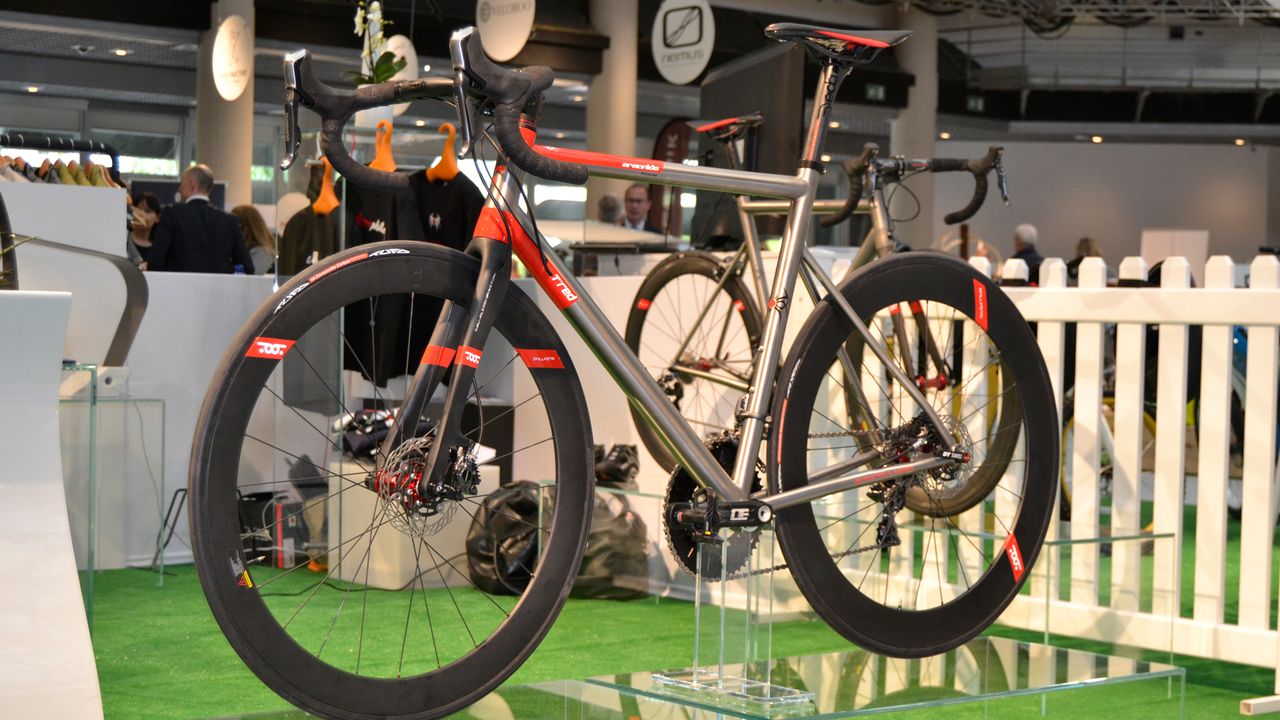 T.Red is a design house from Piacenze in northern Italy and the brand has a particular passion for bikes. The T.Red stand included the Bestia Nera, one of the maddest bikes at the show and also this, the disc-braked titanium Aracnide. It costs &euro;10,500 as seen here