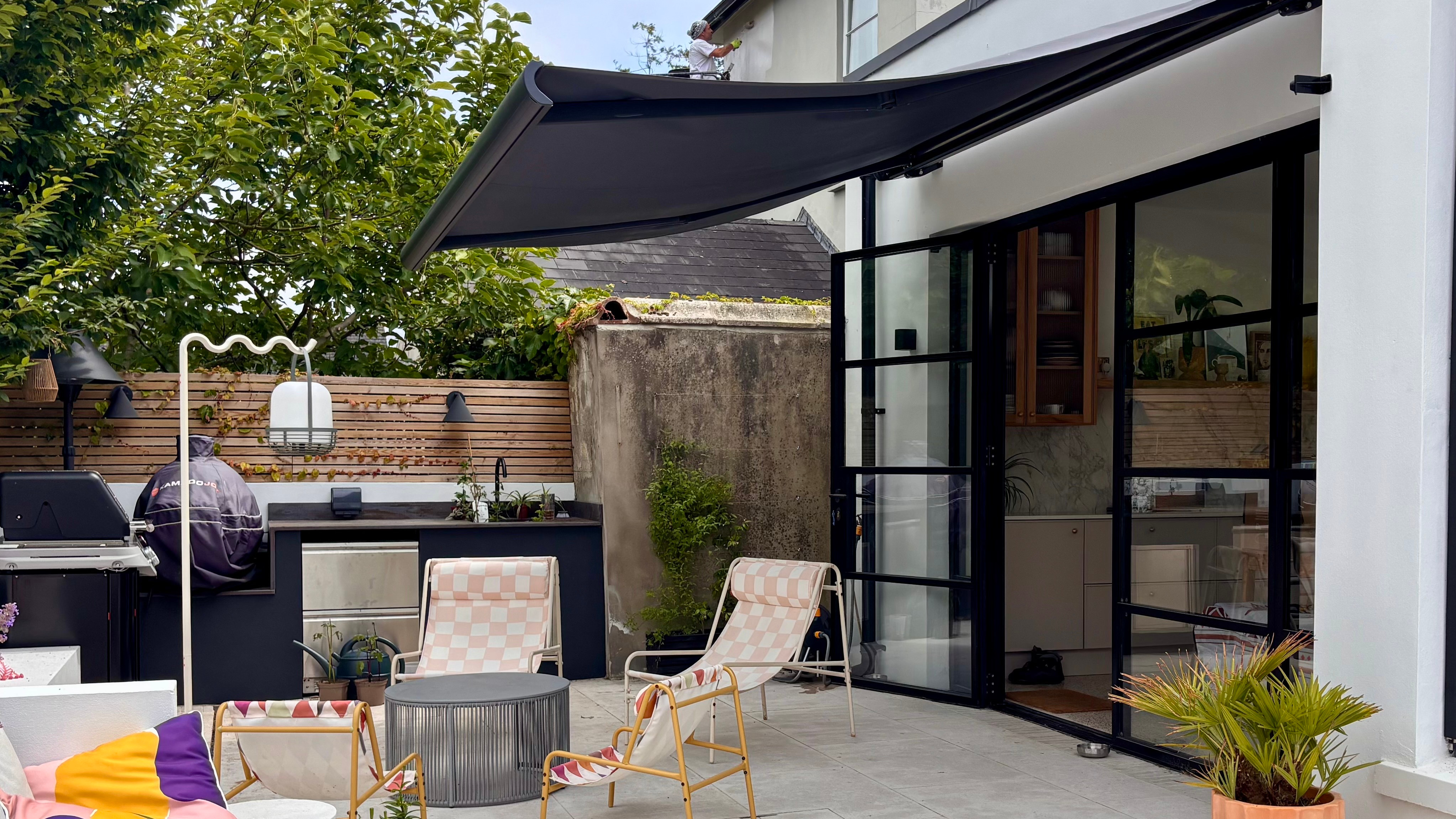 crank awning on a patio