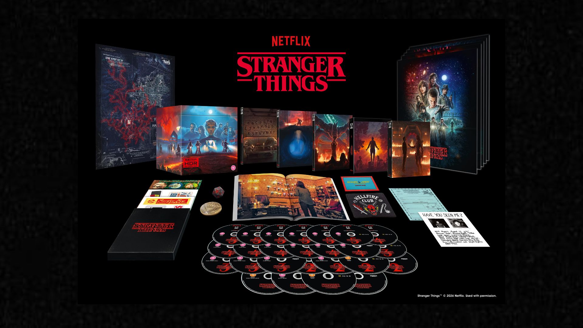 Black background with an image of the 4K Blu-ray Stranger Things release.
