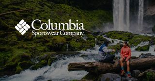Columbia Sports banner image featuring two hikers by waterfall
