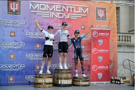Pro women's podium for 2023 IU Health Momentum Indy Denver Littleton Twilight Criterium