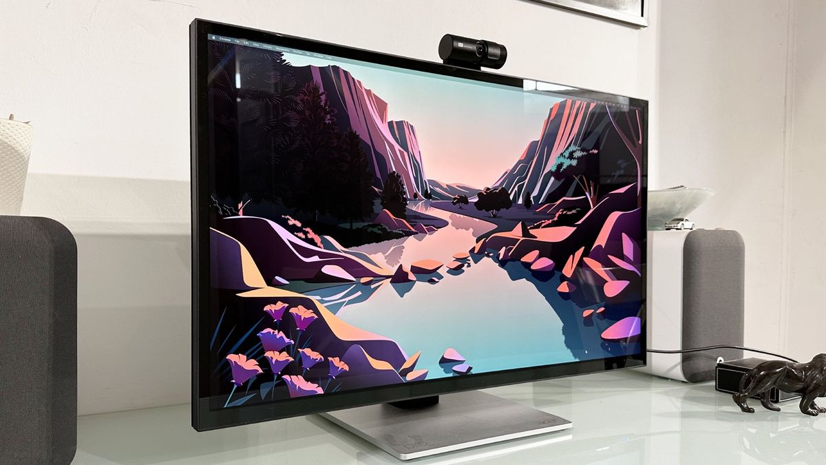 The Acer ProDesigner PE320QXT on a desk in a home office during our testing process