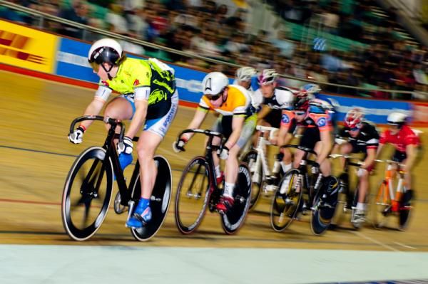 Matt Rotherham leads the Keirin at the Bell