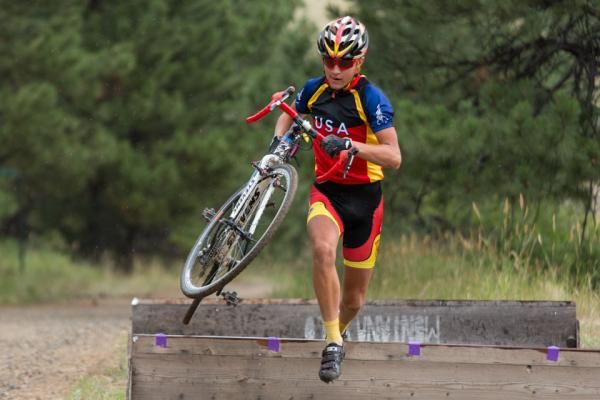 National 15-16 Road Champion Ethan Reynolds takes the obstacles at speed. Barrier work was incorporated into each day.