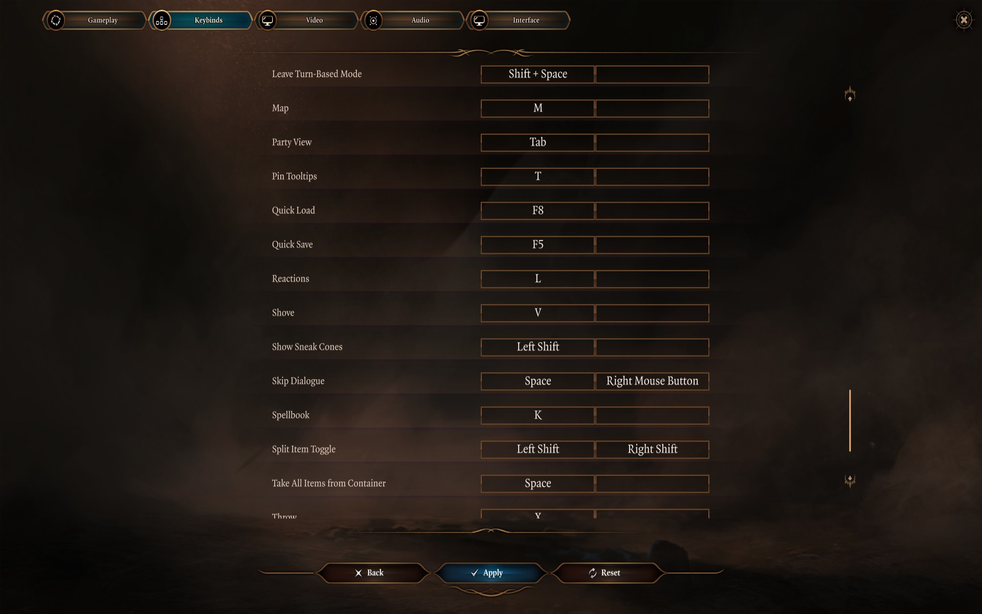 Keybindings and shortcuts for Baldur's Gate 3