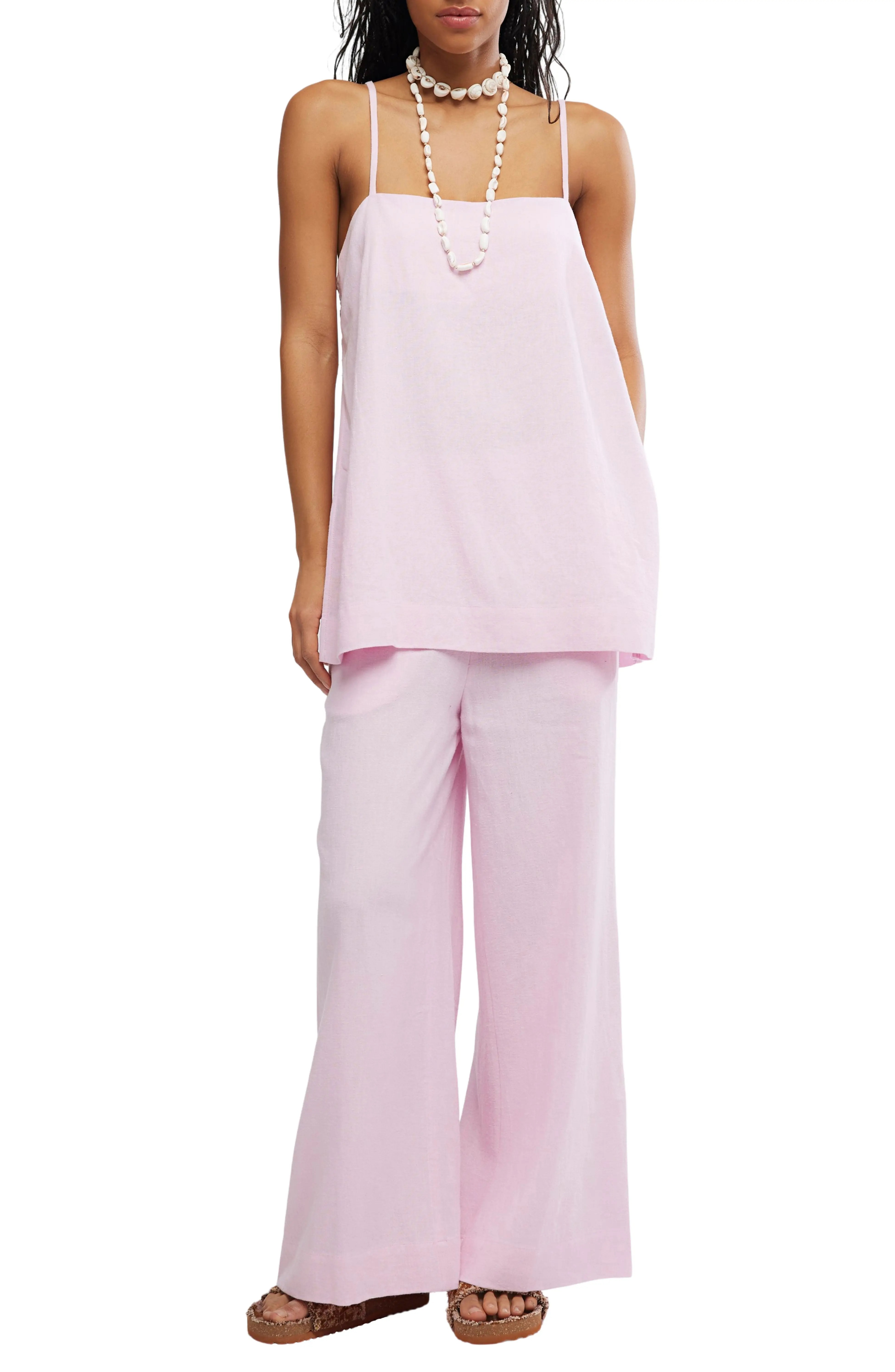 Free People, Sightseer Longline Square Neck Top &amp;amp; Wide Leg Pants Set