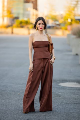 woman wearing brown co-ord set