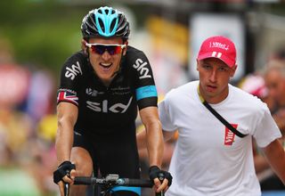 Geraint Thomas at the finish of stage 17.