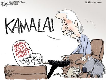 Political Cartoon U.S. Biden Harris foot