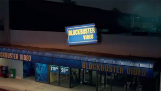 A shot of the blockbuster video Danvers falls into in Captain Marvel.