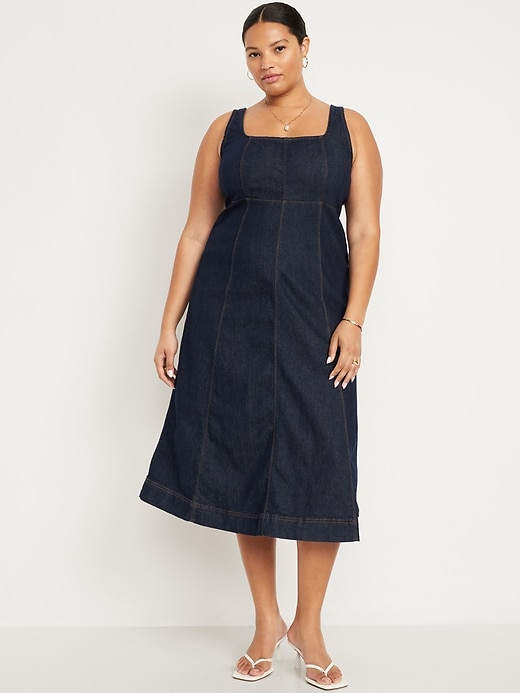 Fit &amp;amp; Flare Sleeveless Denim Midi Dress