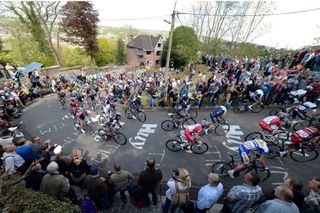 Cyclists on the Huy in the 2014 Flèche Wallonne. Photo: Graham Watson