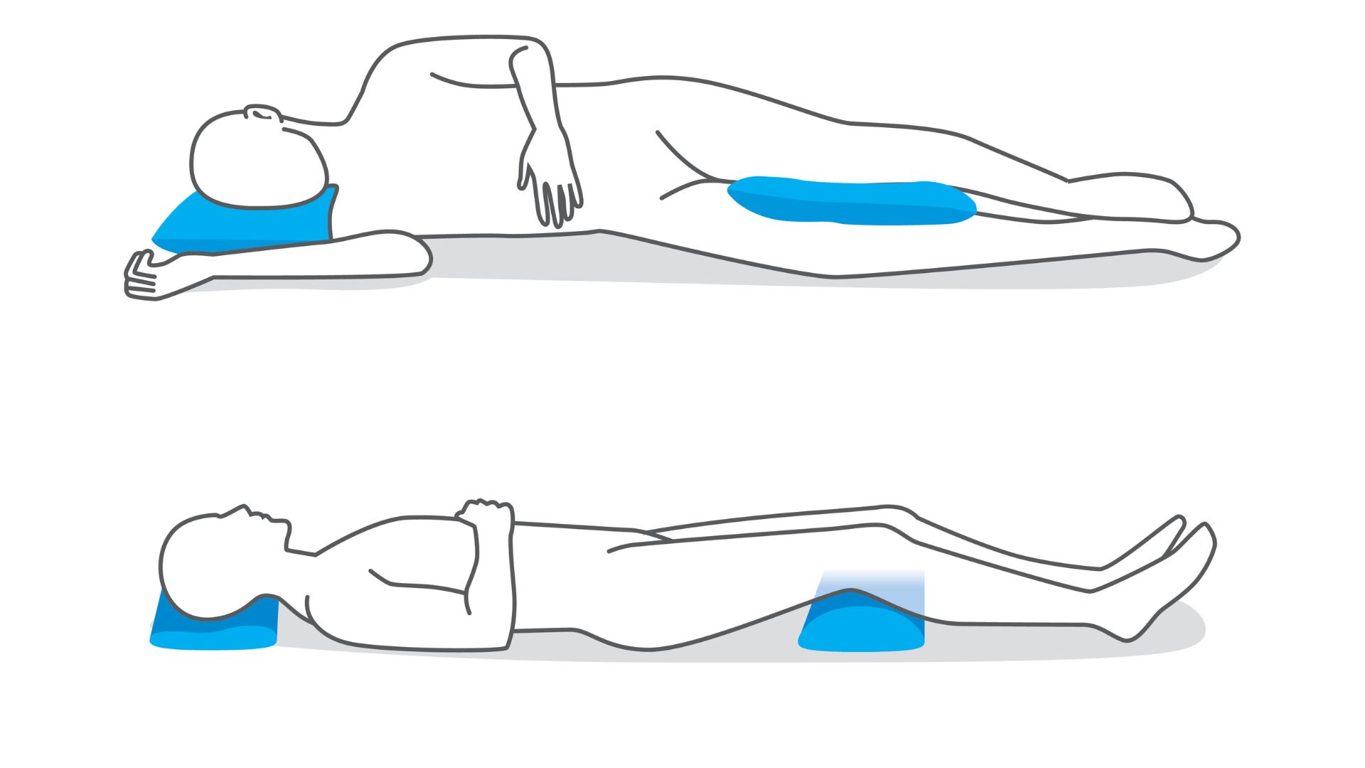 An illustration that shows where to place a pillow when side sleeping and back sleeping.