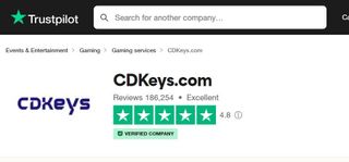 a screenshot of the trustpilot review score for CDKeys showing 4.8 out of 5 taken 07/10/2024