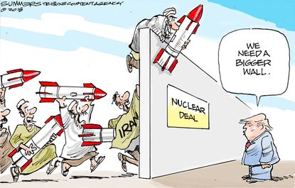 Political cartoon U.S. Iran nuclear deal wall Trump