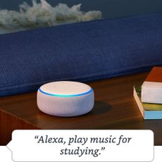 white echo dot third gen on table