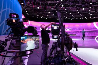 Set producers get cameras and monitors ready for the Alfalite ORIM Giant LED Screen at the World Cup.