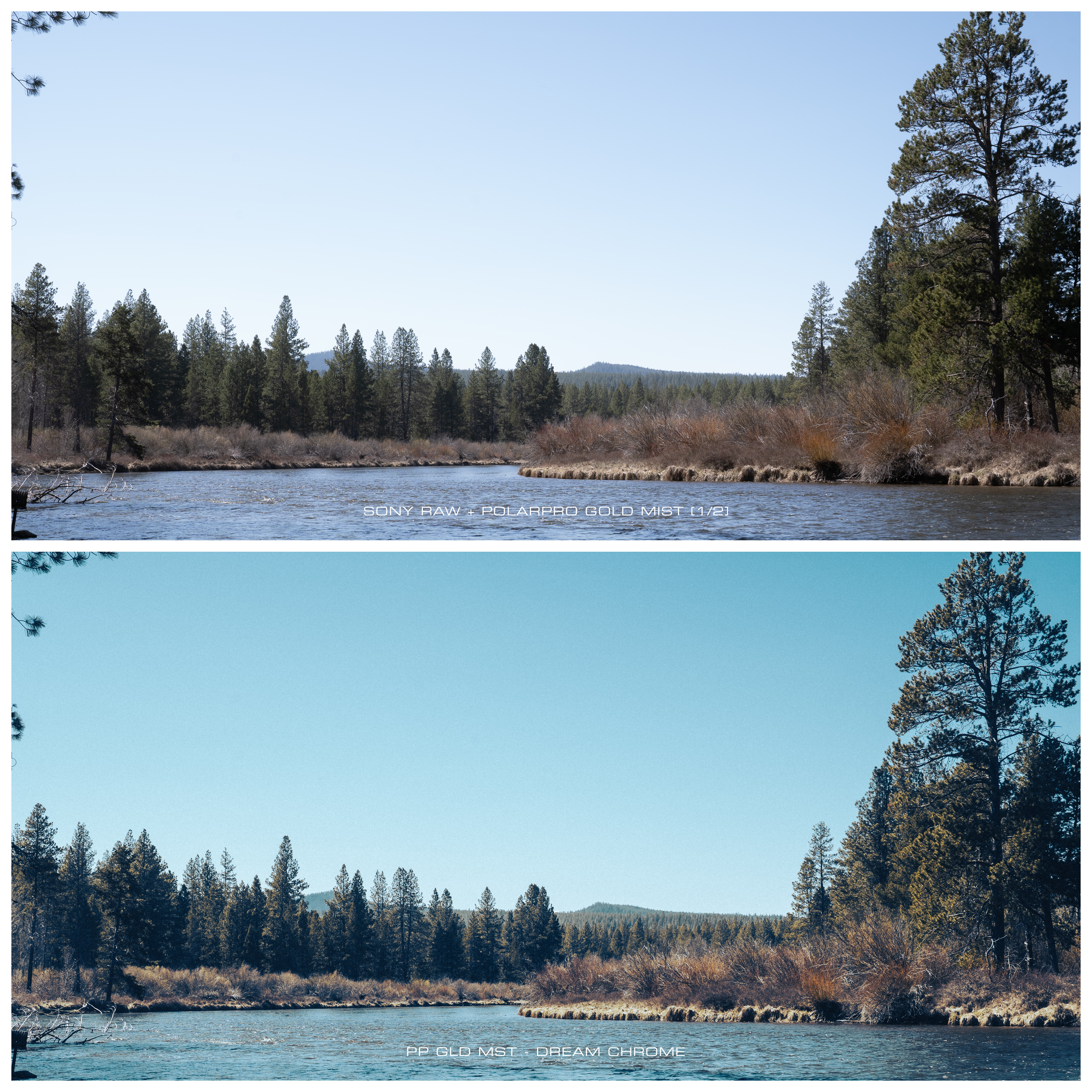 A before and after picture shows a scene with and without the editing preset applied