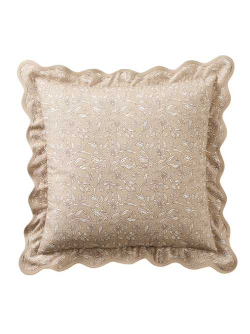 Tan Floral Scallop 18" X 18" Outdoor Pillow