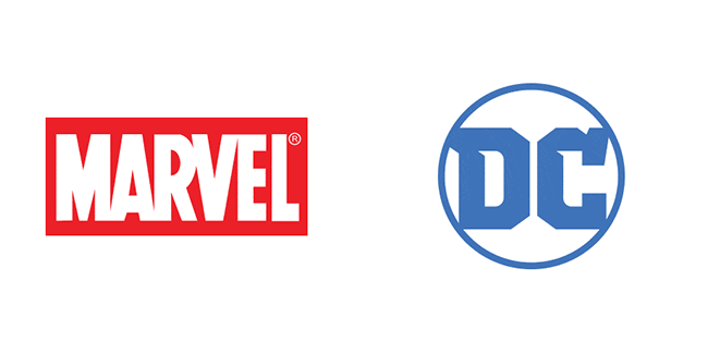 Marvel and DC logos switching colours