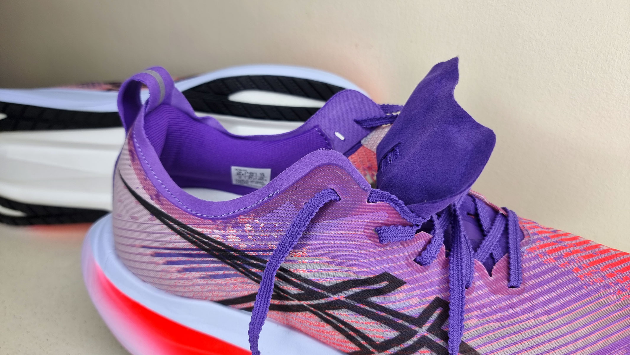 A close-up picture of our reviewer's Asics Megablast running shoes