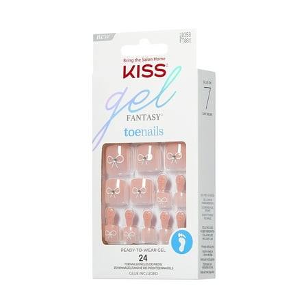 Kiss Gel Fantasy, Press on Toenails, Hot Road, Beige, Short Squoval, 24 Count