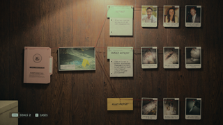 An investigation board detailing a series of murders in Alan Wake 2.