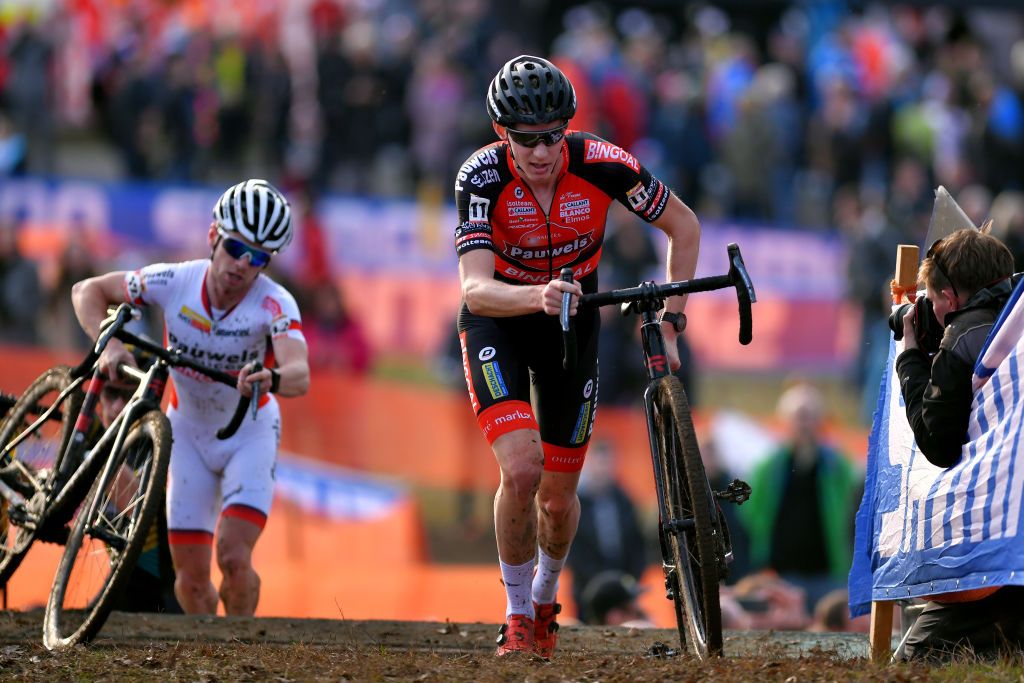 TABOR CZECH REPUBLIC NOVEMBER 16 Michael Vanthourenhout of Belgium and Team Pauwels Sauzen Bingoal Eli Iserbyt of Belgium and Team Pauwel Sauzen Bingoal during the 23rd Tabor World Cup 2019 Men Elite UCICX TelenetUCICXWC on November 16 2019 in Tabor Czech Republic Photo by Luc ClaessenGetty Images