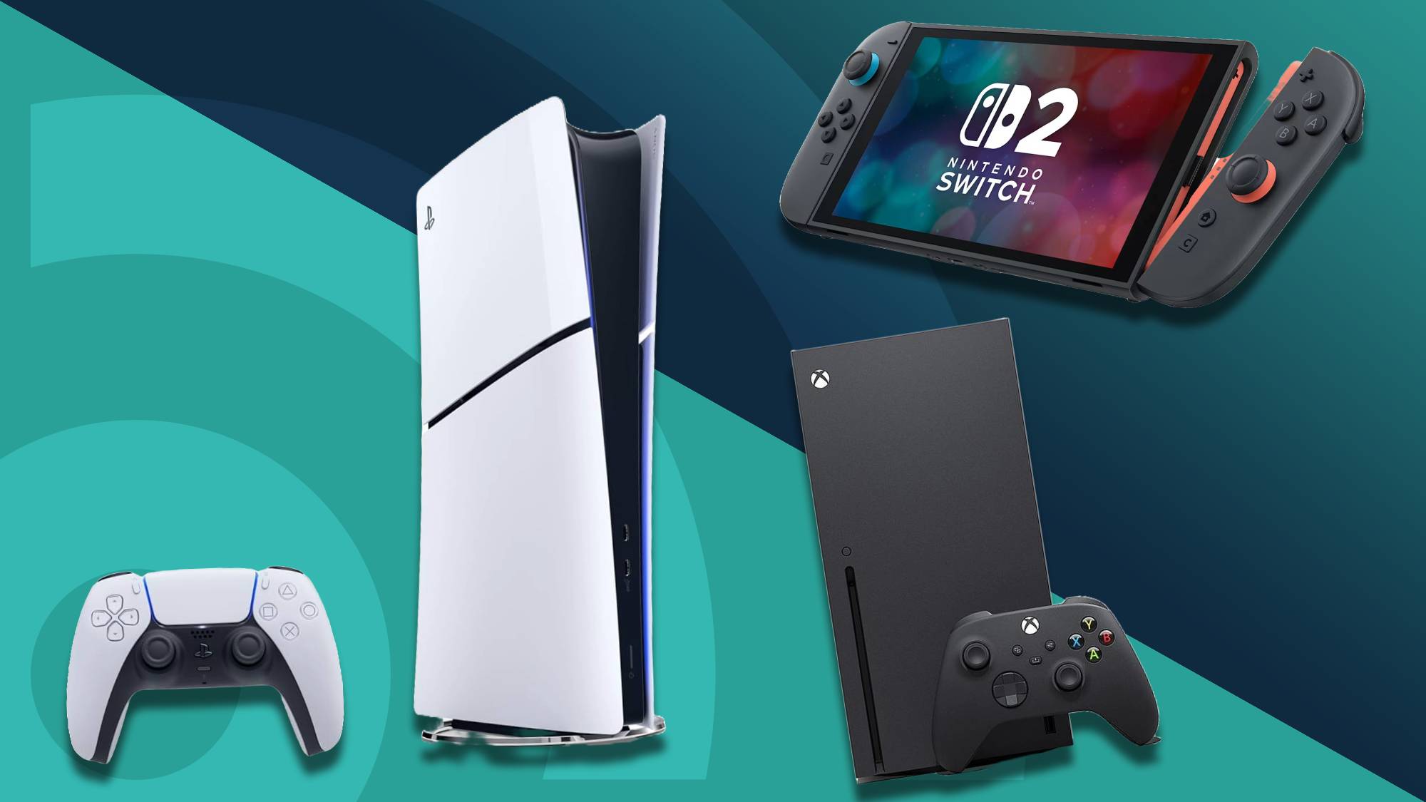 The best gaming consoles on a blue background.