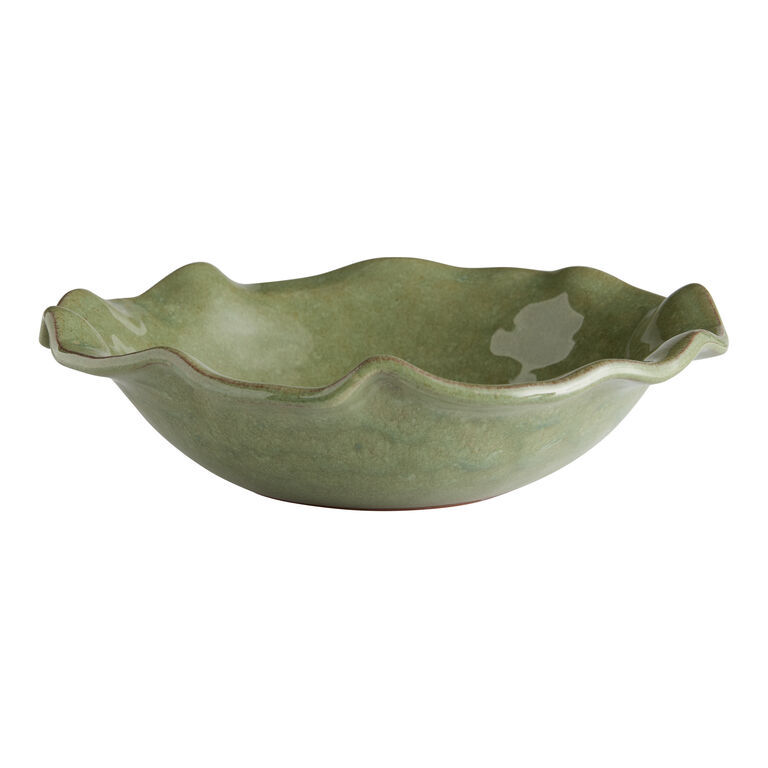 Green Luisa Reactive Glaze Ruffle Low Bowl