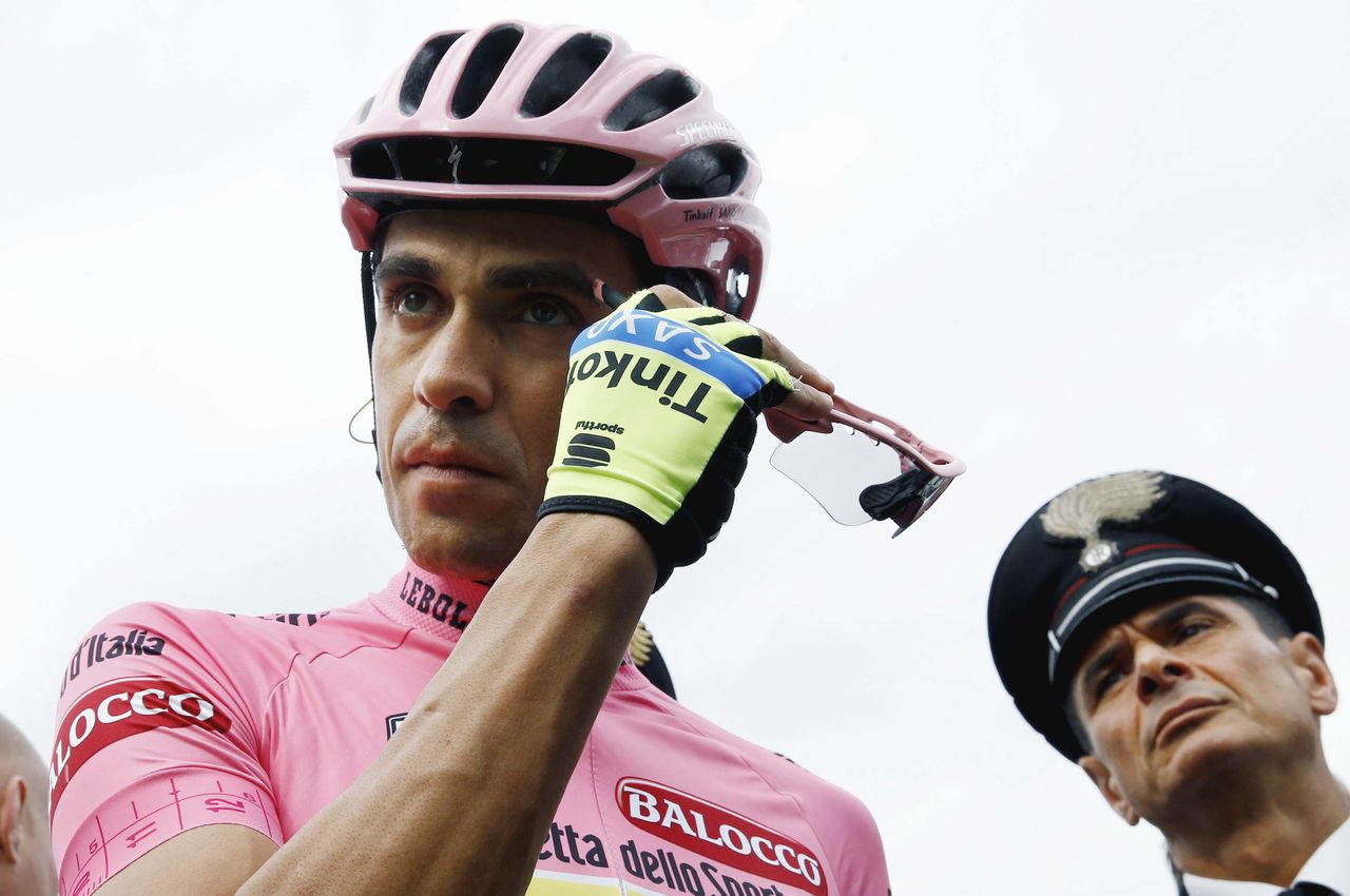 Alberto Contador (Tinkoff-Saxo) looked tense before the start