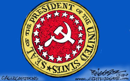 Political cartoon U.S. President Trump Putin collusion interference Russia