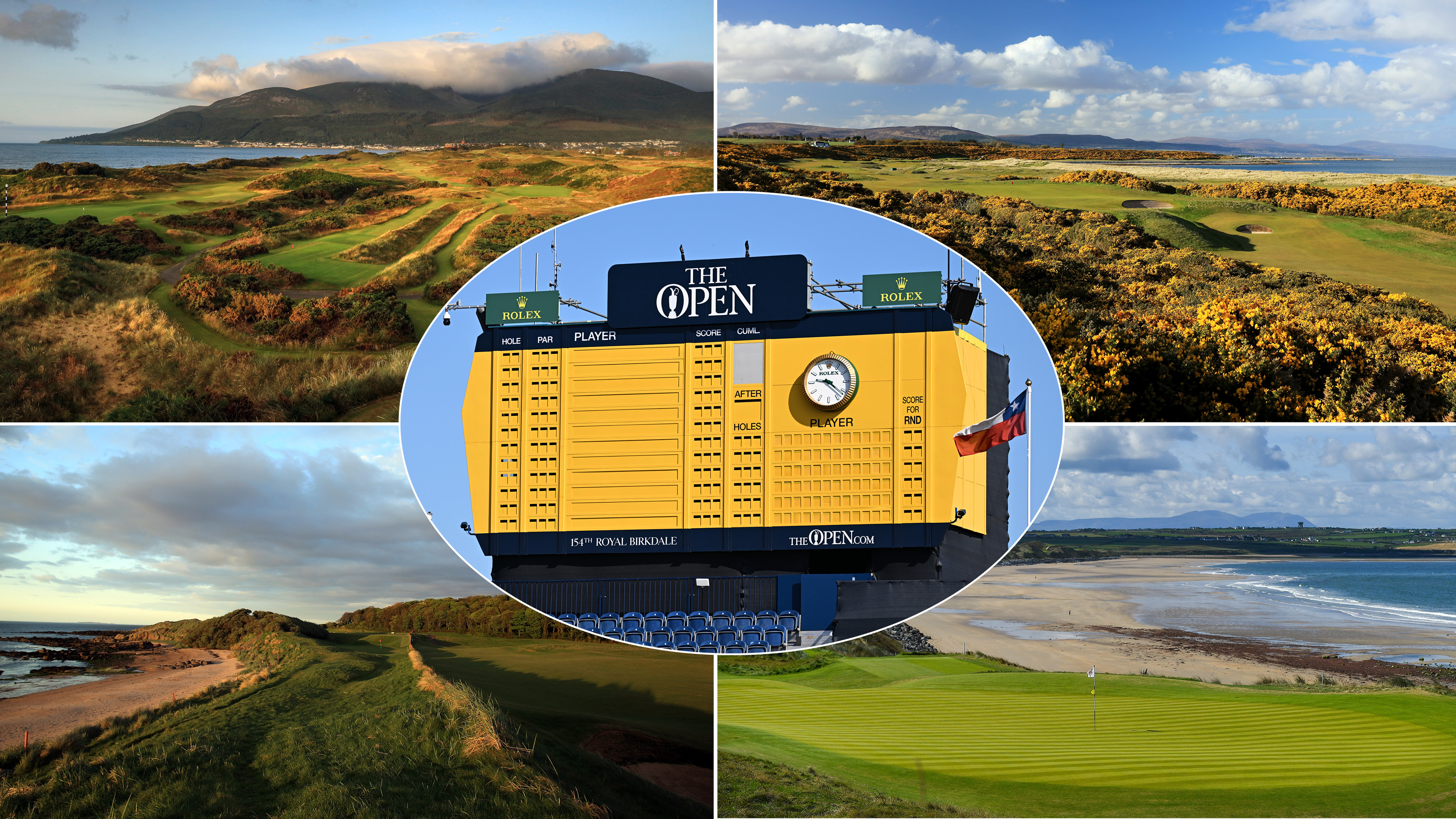 A yellow Open leaderboard and four links courses