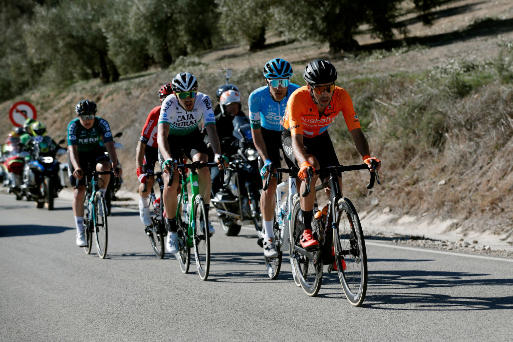 ALCALA LA REAL SPAIN FEBRUARY 17 Gotzon Martin Sanz of Spain and Team Euskaltel Euskadi leads The Breakaway during the 68th Vuelta A Andalucia Ruta Del Sol 2022 Stage 2 a 1506km stage from Archidona to Alcal La Real 982m 68RdS on February 17 2022 in Alcala la Real Spain Photo by Bas CzerwinskiGetty Images
