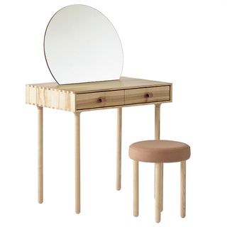 wooden dressing table with drawer and stool