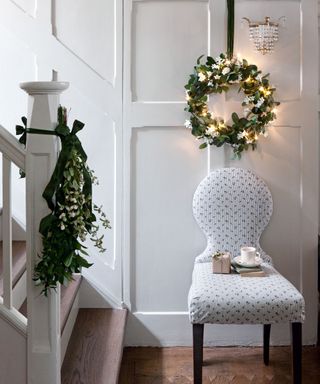 Christmas hallway and stairs with chair