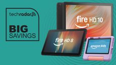 Amazon Fire tablets on green background