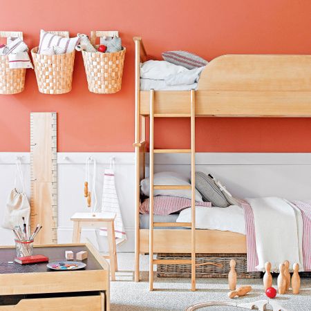 Peach bedroom with bunk beds