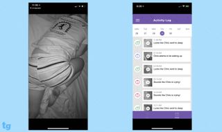 Tap the live view to hide the breathing graph and buttons and see a full-screen view of the baby. The activity log keeps videos for seven days, no subscription required.