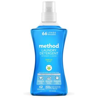 A bottle of blue Method laundry detergent