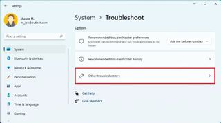 Open Other Troubleshooters settings