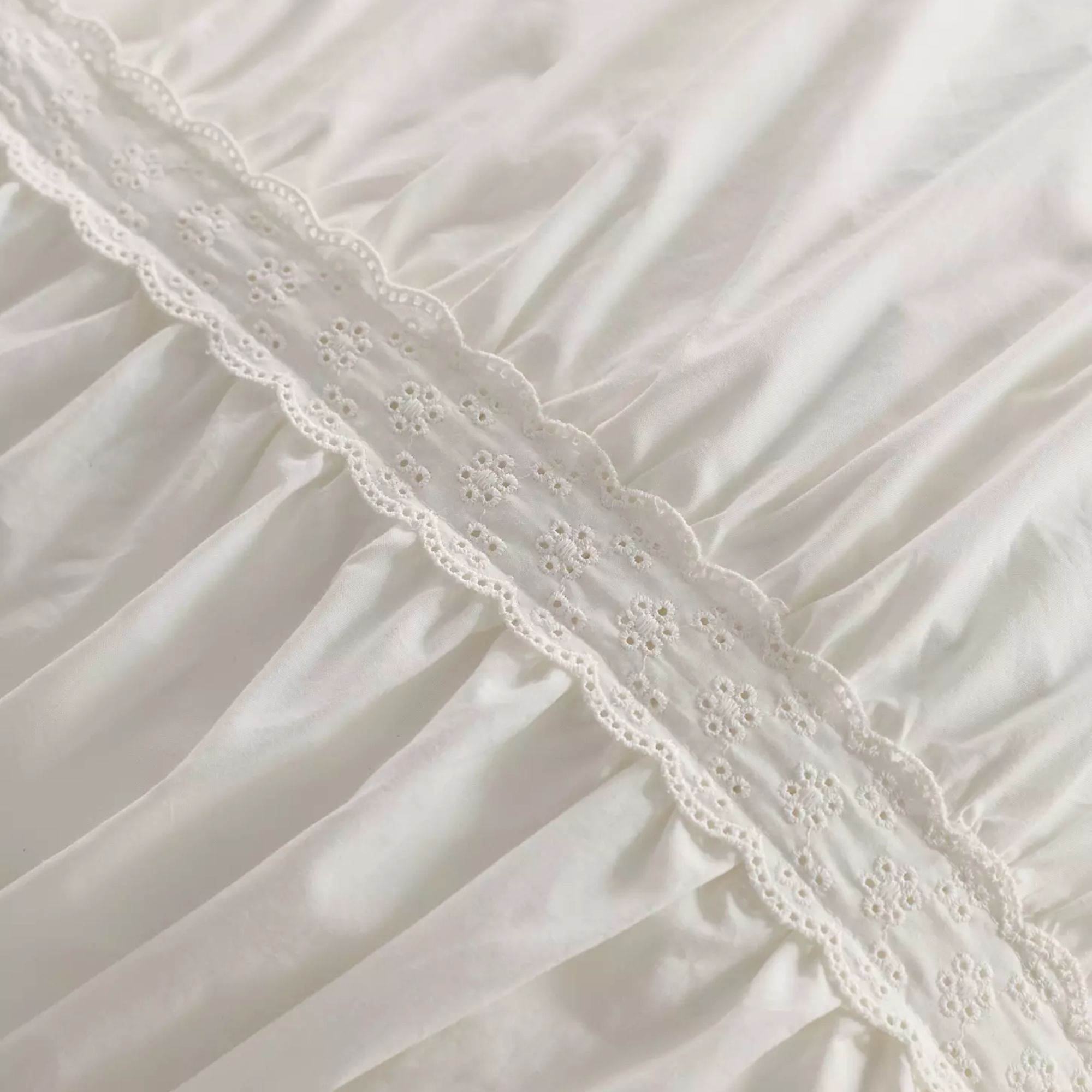 Willow Eyelet Ruched Cotton Percale Duvet Cover